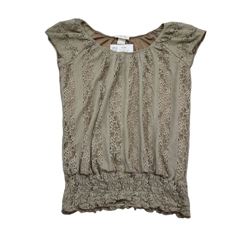 Lavish Shirt Womens M Beige Cap Sleeve Round Neck Pullover Lace Polyester Blouse